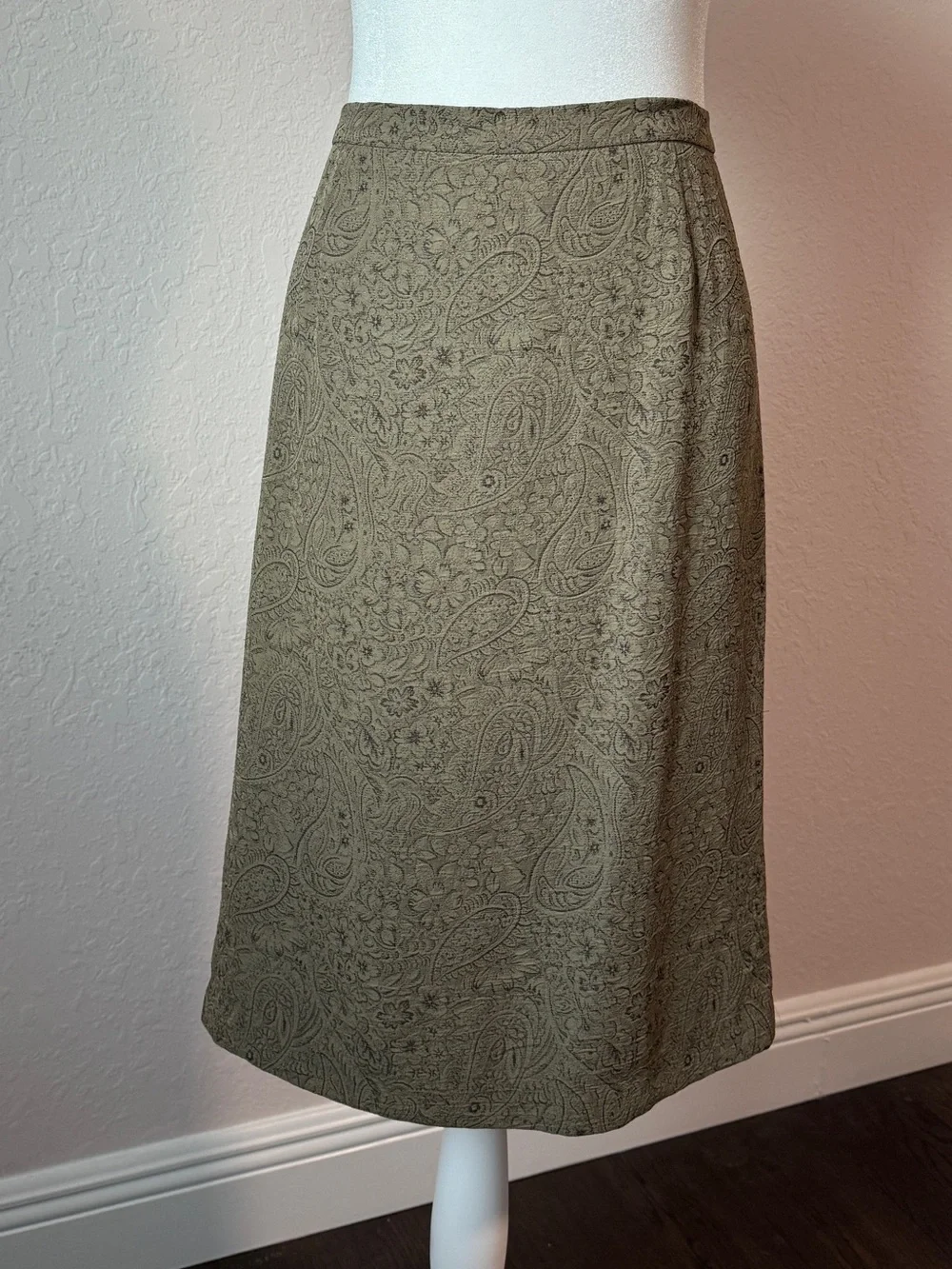 Vintage 90s Just In Thyme LTD Paisley Textured Midi Skirt Size 12 Green